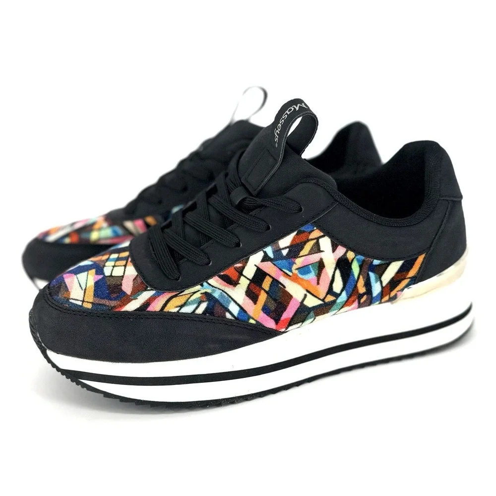 Masseys Ophelia Womens Black Mutli 6.5 Lace Up Sneakers w/ Red Laces